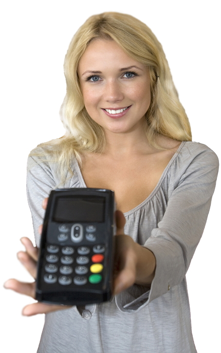 cashier with payment terminal